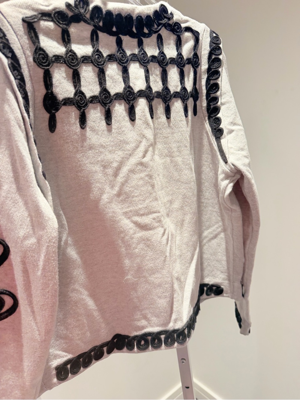 NIC+ZOE White Jacket with Black Embroidered Grid and Floral Accents - Picture 3 of 5